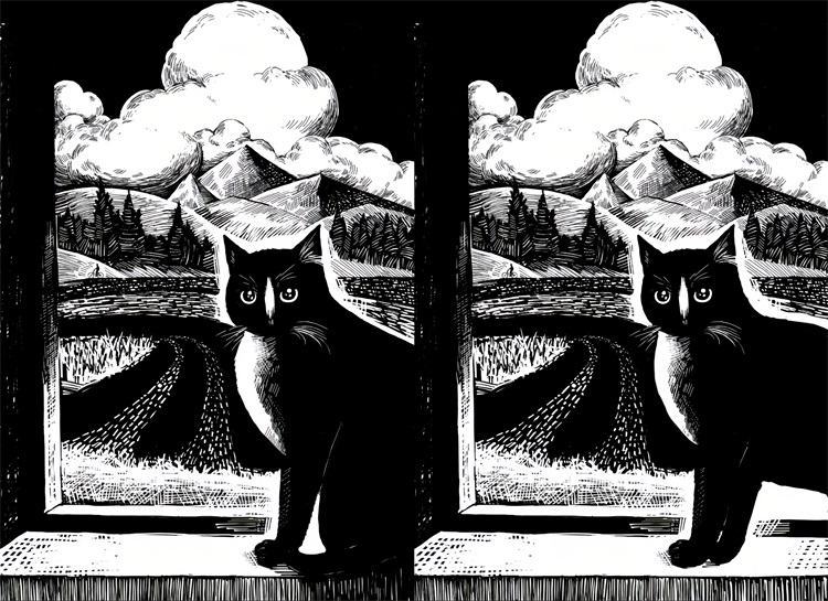 谢李淼＋《窗台上的猫》＋105×77cm＋黑白木刻＋2024年＋15004264908.jpg